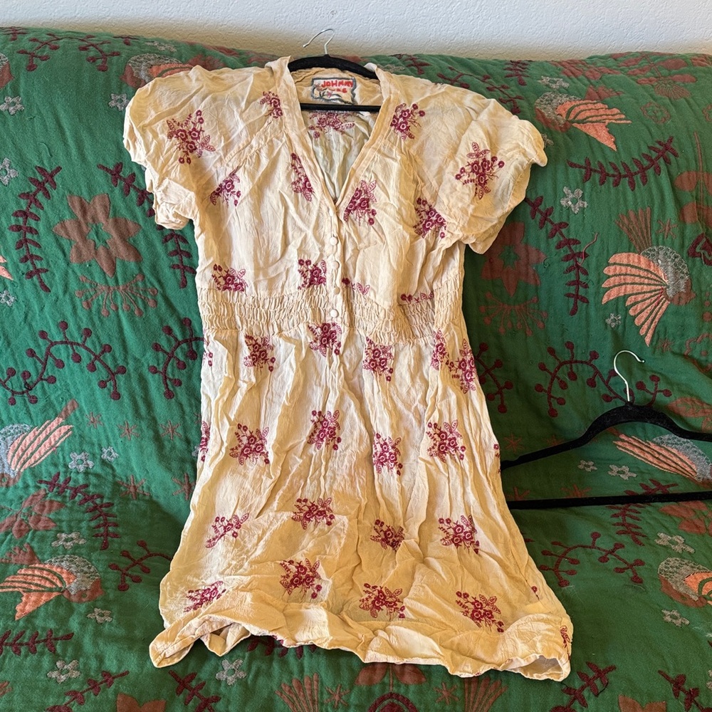 Johnny Was Cream Floral Embroidered Dress